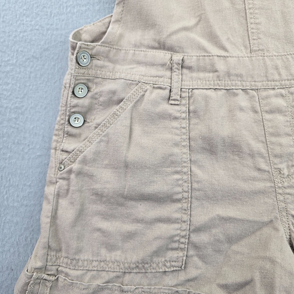 WallFlower Short Overalls Women Large Beige Linen Side Buttons Adjustable Straps - Picture 2 of 11